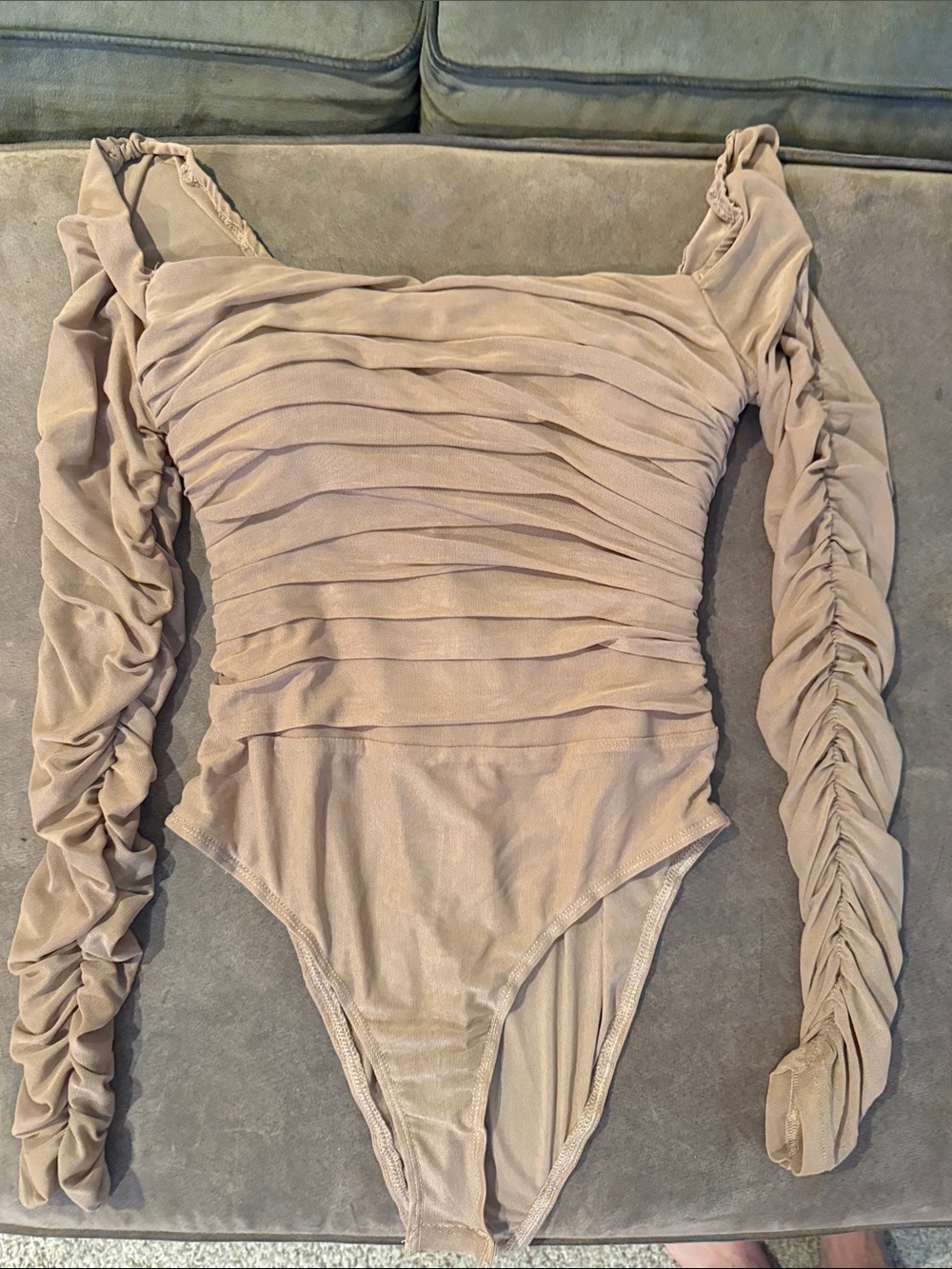 Princess Polly Ruched Long Sleeve Bodysuit in Nude